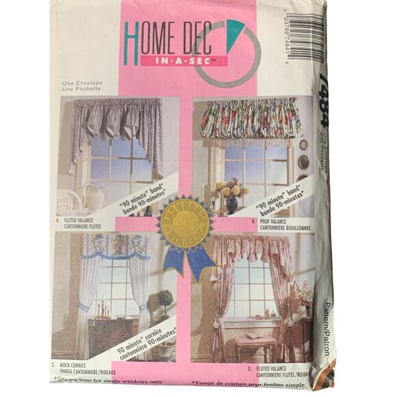 Home Dec In-A-Sec Window Valance & Curtain Pattern #7484 uncut - Picture 1 of 3